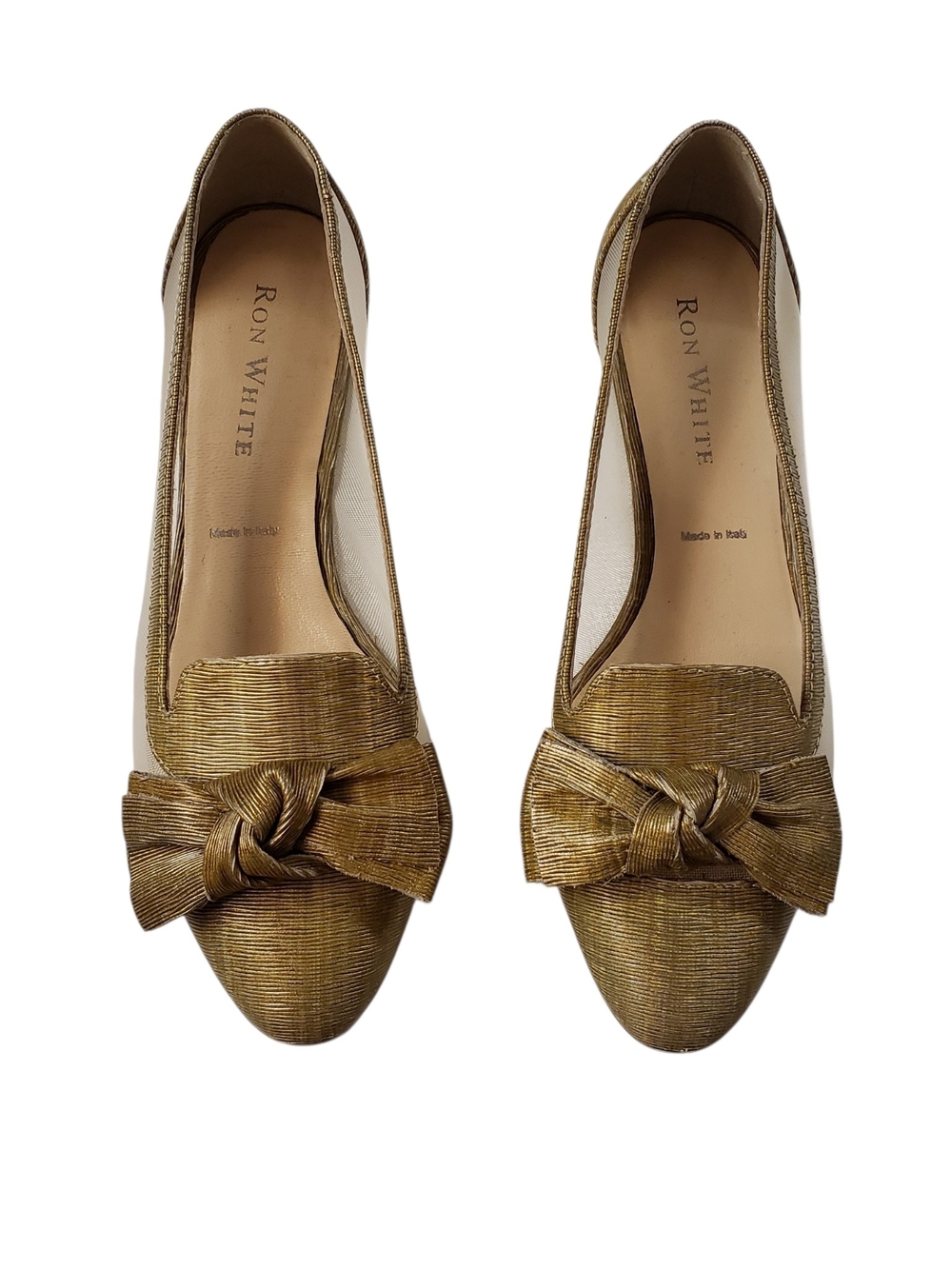 Ron Withe Metallic Gold Knot-Accent Women's Loafers Madein Italy Size 37